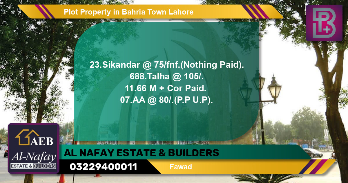 Residential Plot for Sale in Bahria Town, Lahore - (BP-56758)