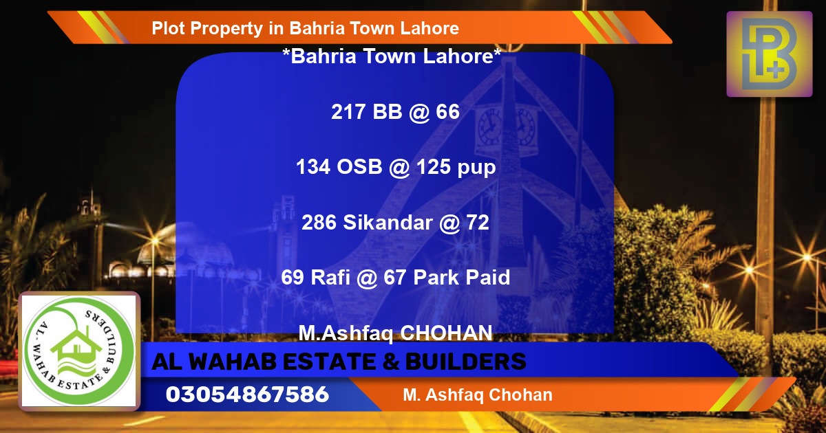Residential Plot for Sale in Bahria Town, Lahore - (BP-56773)