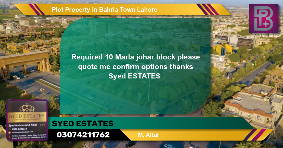 Residential Plot for Sale in Bahria Town, Lahore - (BP-56784)
