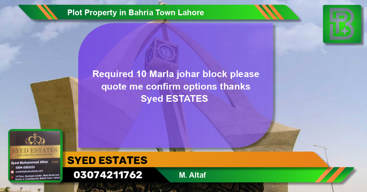 Residential Plot for Sale in Bahria Town, Lahore - (BP-56785)