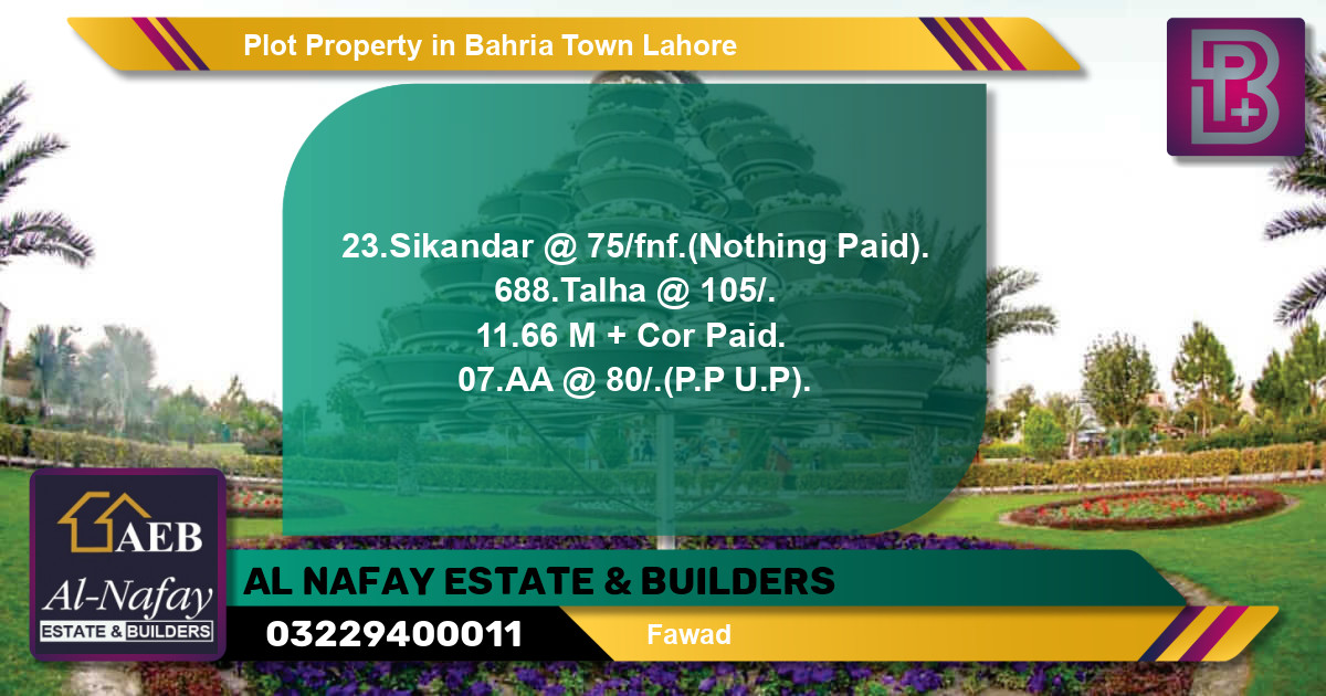 Residential Plot for Sale in Bahria Town, Lahore - (BP-56851)