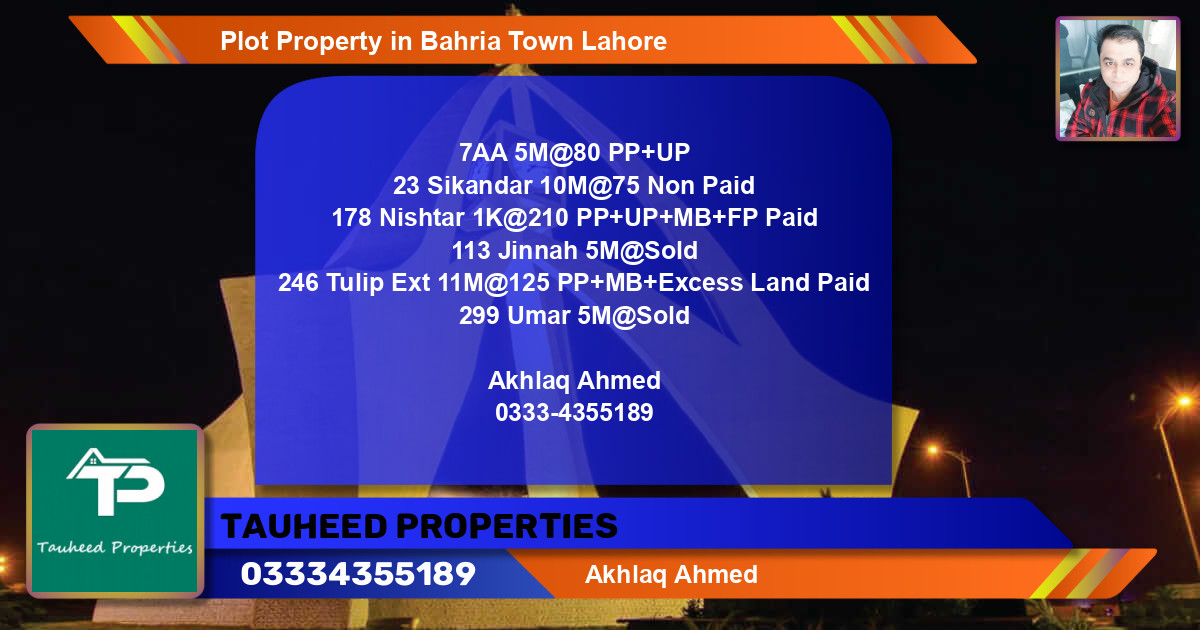 Residential Plot for Sale in Bahria Town, Lahore - (BP-56860)