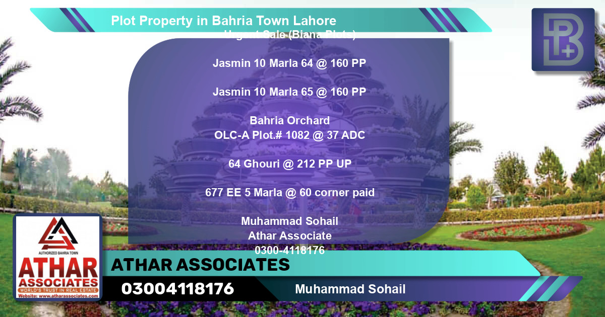 Residential Plot for Sale in Bahria Town, Lahore - (BP-56964)