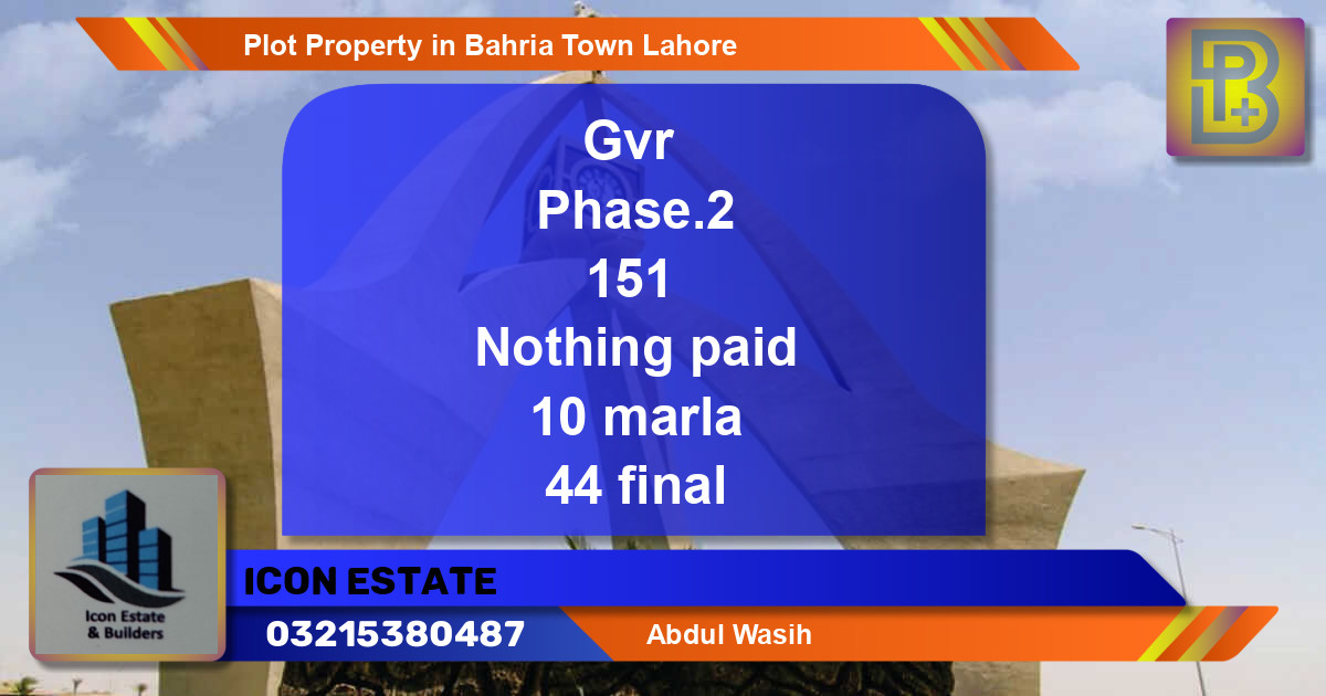Residential Plot for Sale in Bahria Town, Lahore - (BP-56966)