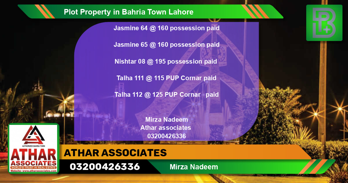 Residential Plot for Sale in Bahria Town, Lahore - (BP-56994)