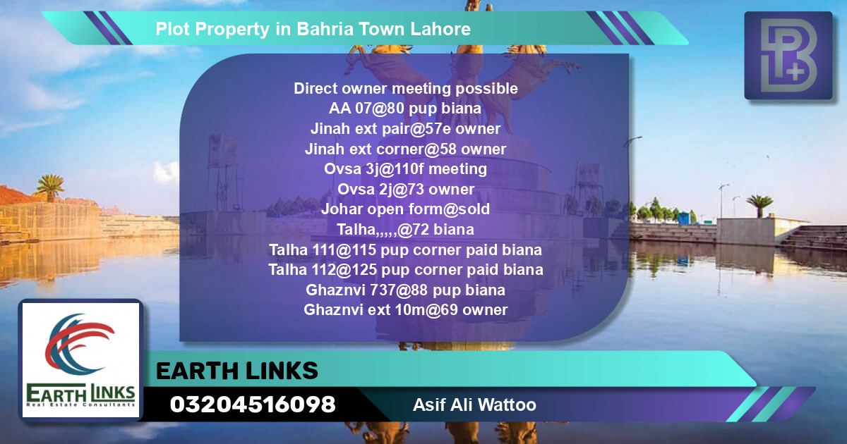 Residential Plot for Sale in Bahria Town, Lahore - (BP-57009)