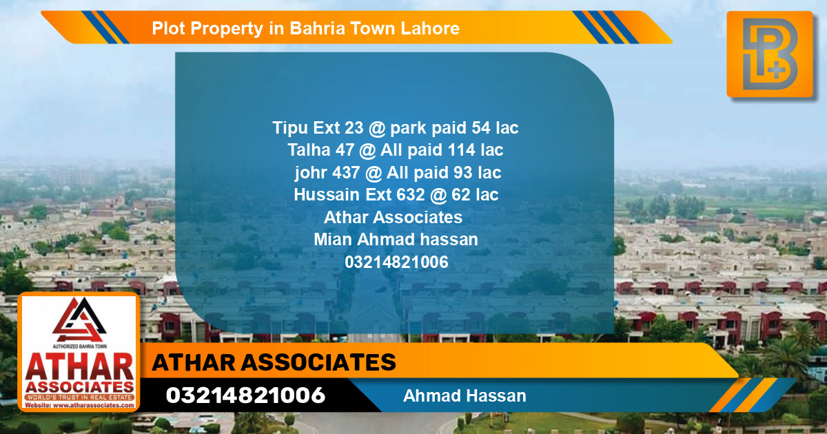 Residential Plot for Sale in Bahria Town, Lahore - (BP-57017)