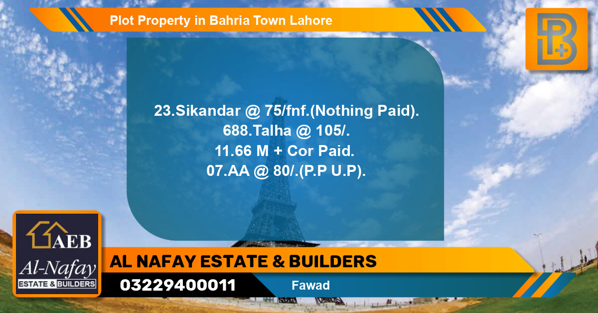 Residential Plot for Sale in Bahria Town, Lahore - (BP-57111)