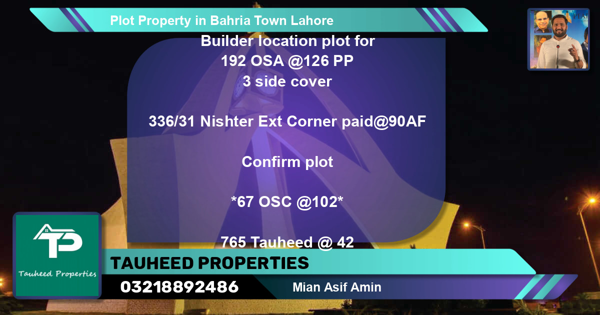 Residential Plot for Sale in Bahria Town, Lahore - (BP-57119)