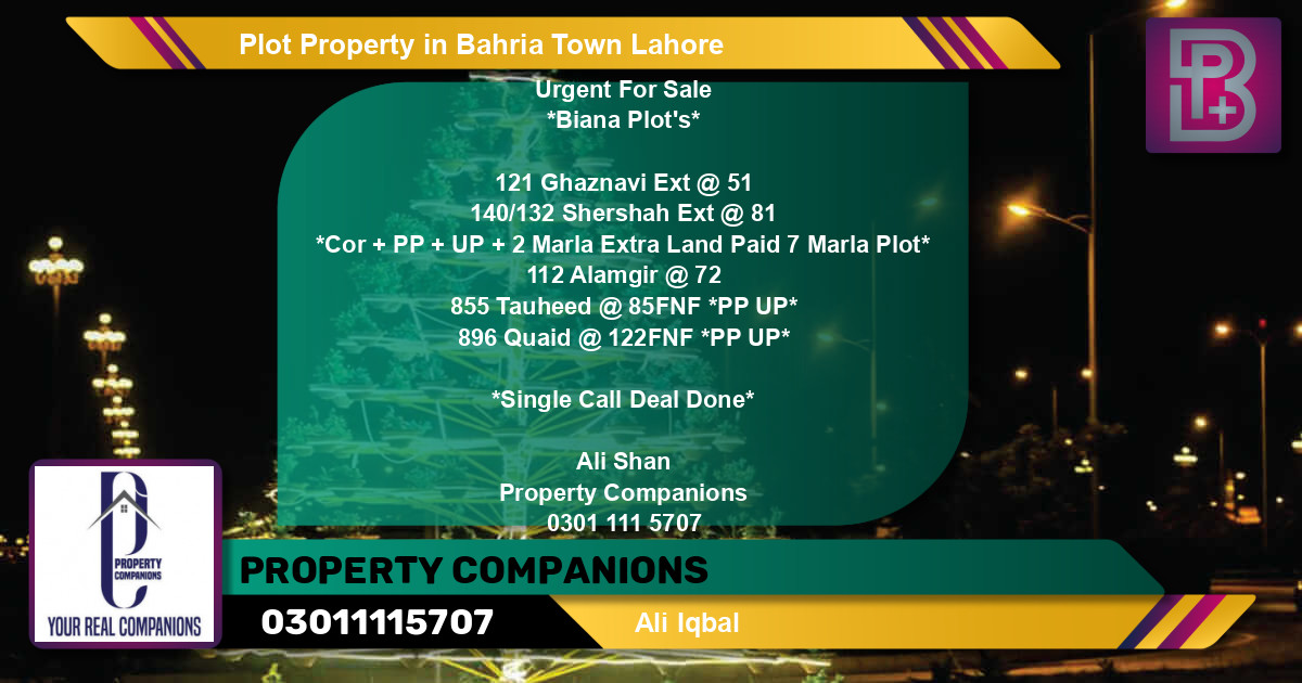 Residential Plot for Sale in Bahria Town, Lahore - (BP-57146)