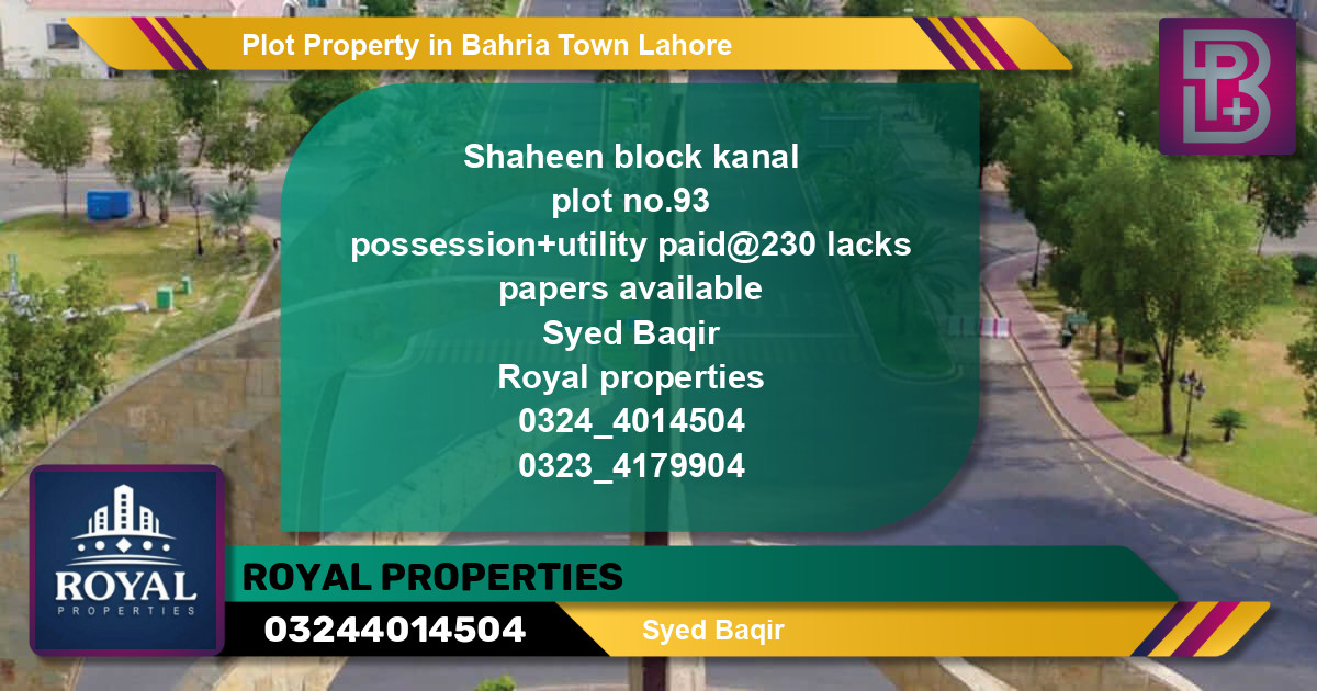 Residential Plot for Sale in Bahria Town, Lahore - (BP-57152)