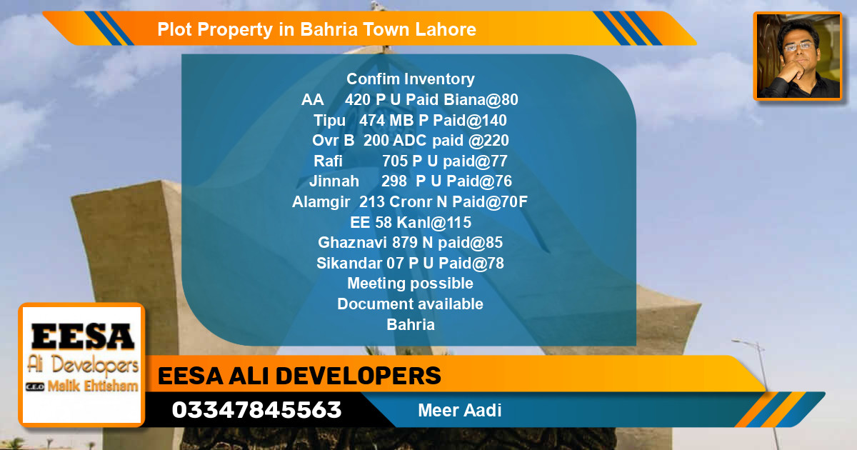 Residential Plot for Sale in Bahria Town, Lahore - (BP-57229)