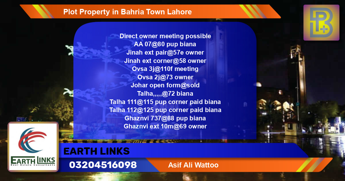 Residential Plot for Sale in Bahria Town, Lahore - (BP-57325)