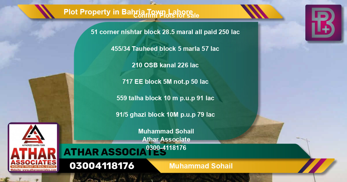 Residential Plot for Sale in Bahria Town, Lahore - (BP-57351)