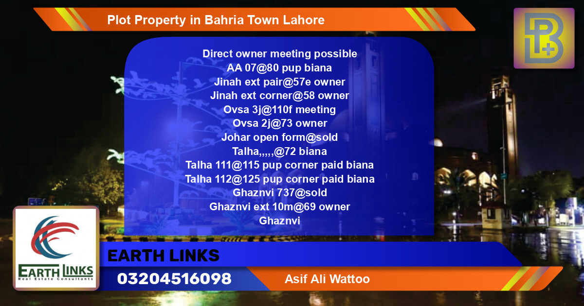 Residential Plot for Sale in Bahria Town, Lahore - (BP-57472)