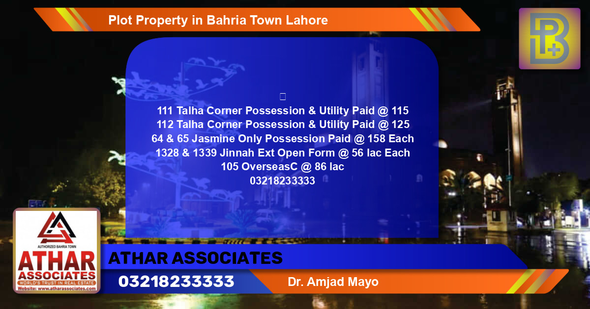 Residential Plot for Sale in Bahria Town, Lahore - (BP-57563)