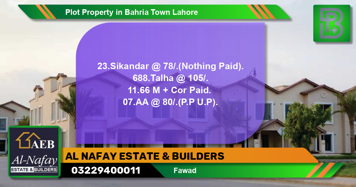 Residential Plot for Sale in Bahria Town, Lahore - (BP-57595)