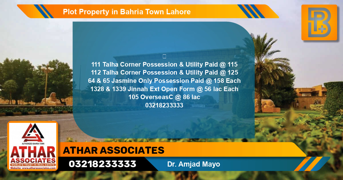 Residential Plot for Sale in Bahria Town, Lahore - (BP-57671)