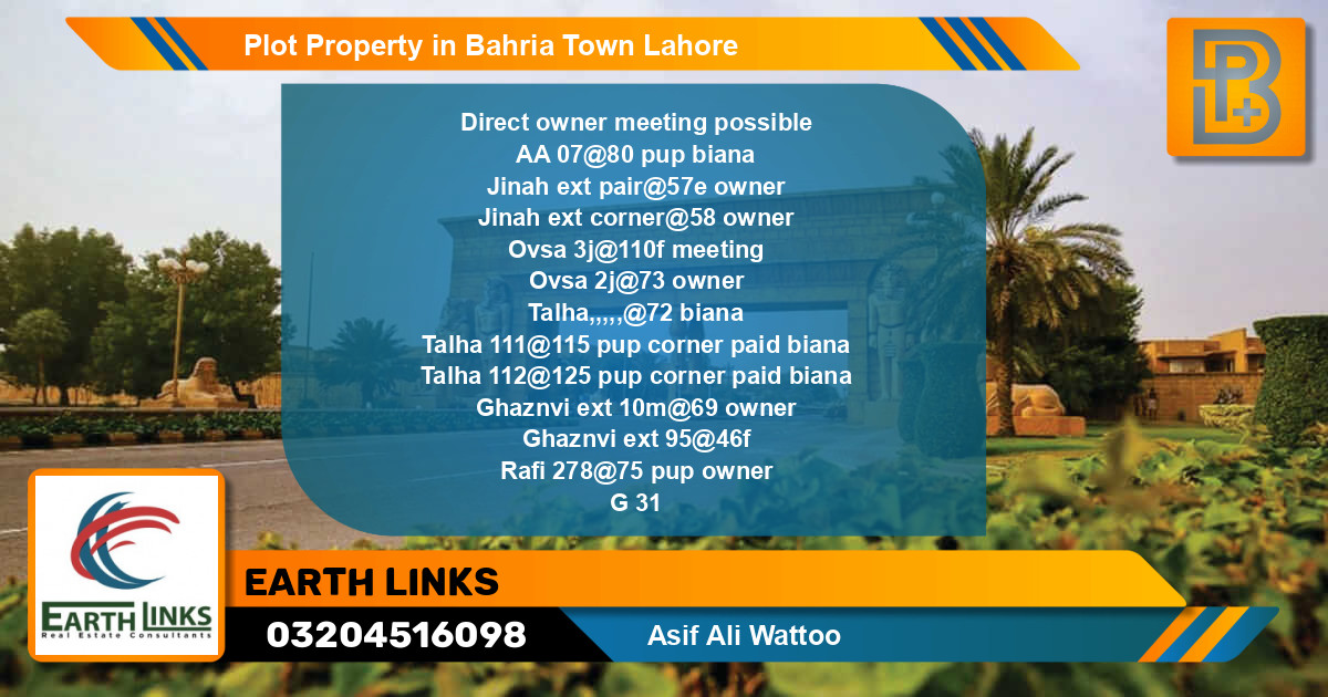 Residential Plot for Sale in Bahria Town, Lahore - (BP-57735)