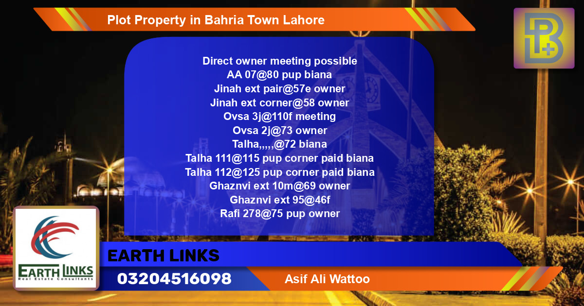 Residential Plot for Sale in Bahria Town, Lahore - (BP-57749)