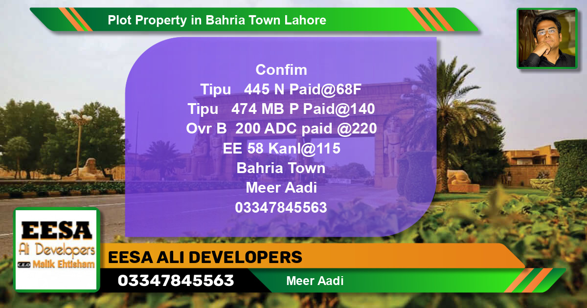 Residential Plot for Sale in Bahria Town, Lahore - (BP-57865)