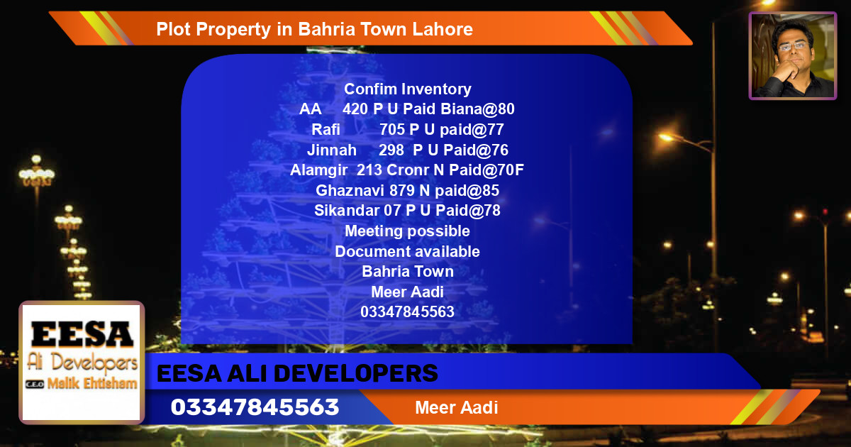 Residential Plot for Sale in Bahria Town, Lahore - (BP-57866)