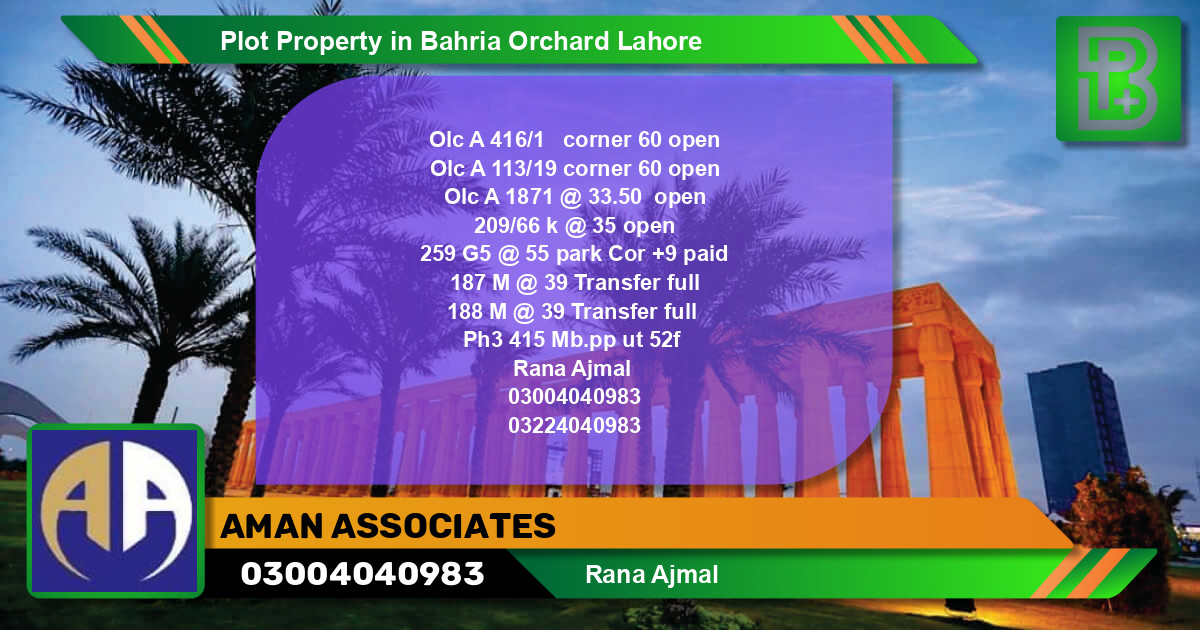 Residential Plot for Sale in Bahria Orchard, Lahore - (BP-57878)