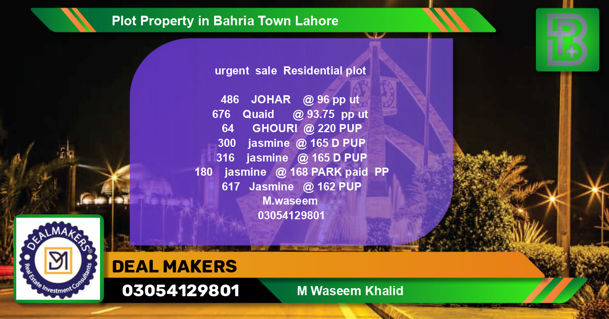 Residential Plot for Sale in Bahria Town, Lahore - (BP-57970)
