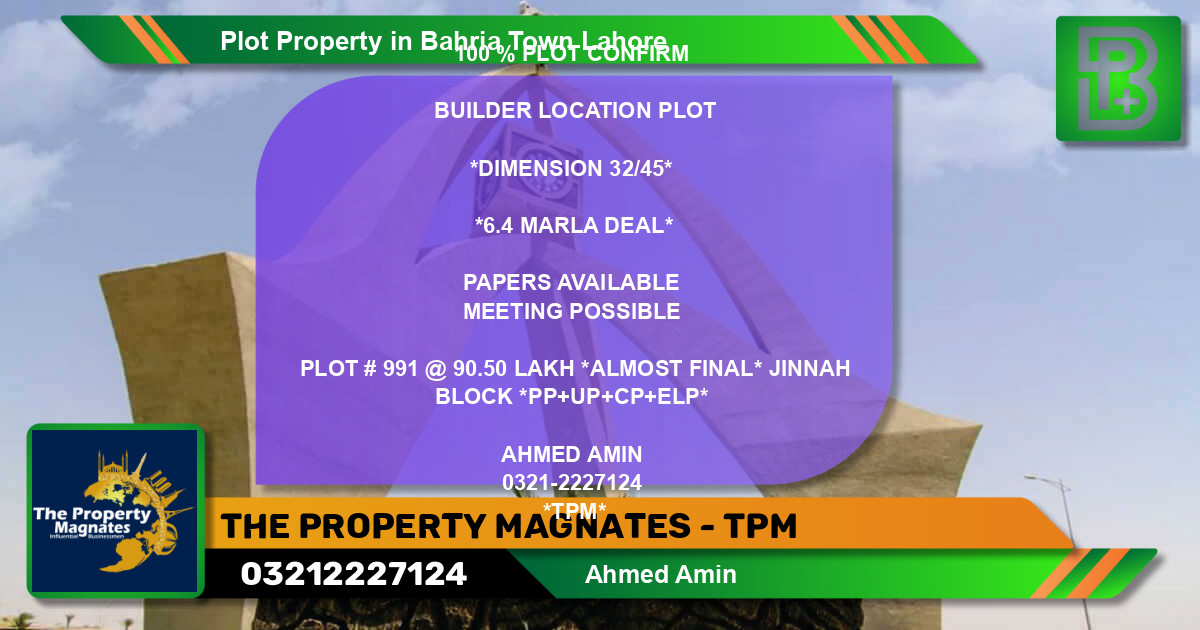 Residential Plot for Sale in Bahria Town, Lahore - (BP-58014)