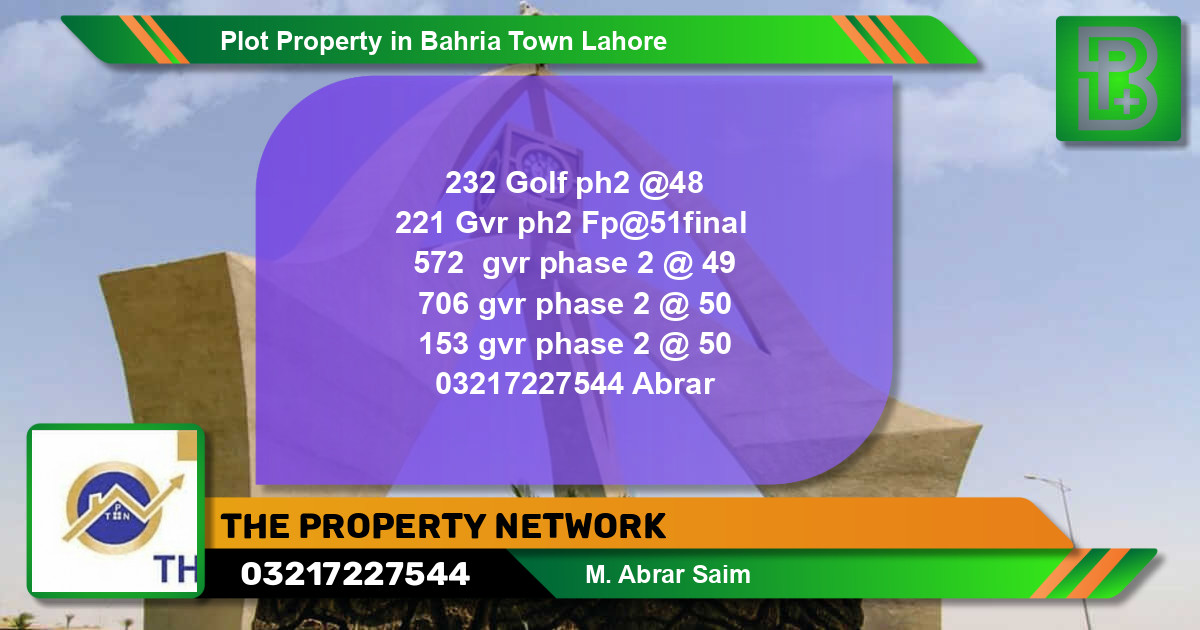 Residential Plot for Sale in Bahria Town, Lahore - (BP-58069)