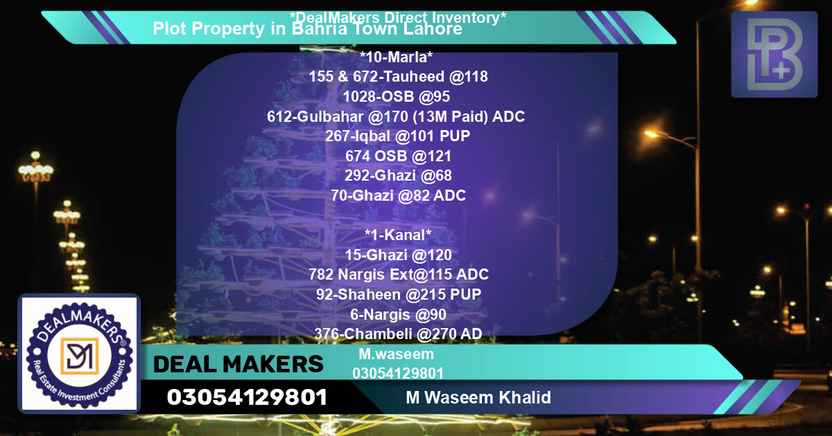 Residential Plot for Sale in Bahria Town, Lahore - (BP-58072)