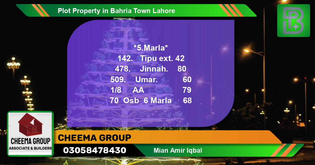 Residential Plot for Sale in Bahria Town, Lahore - (BP-58121)