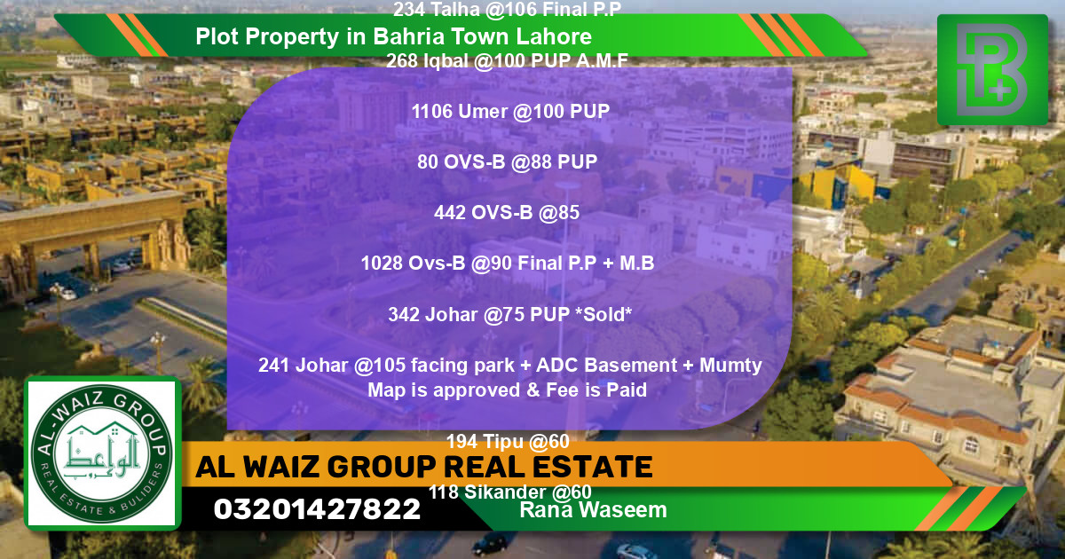 Residential Plot for Sale in Bahria Town, Lahore - (BP-58129)