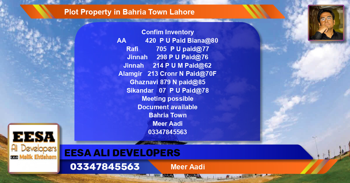 Residential Plot for Sale in Bahria Town, Lahore - (BP-58224)