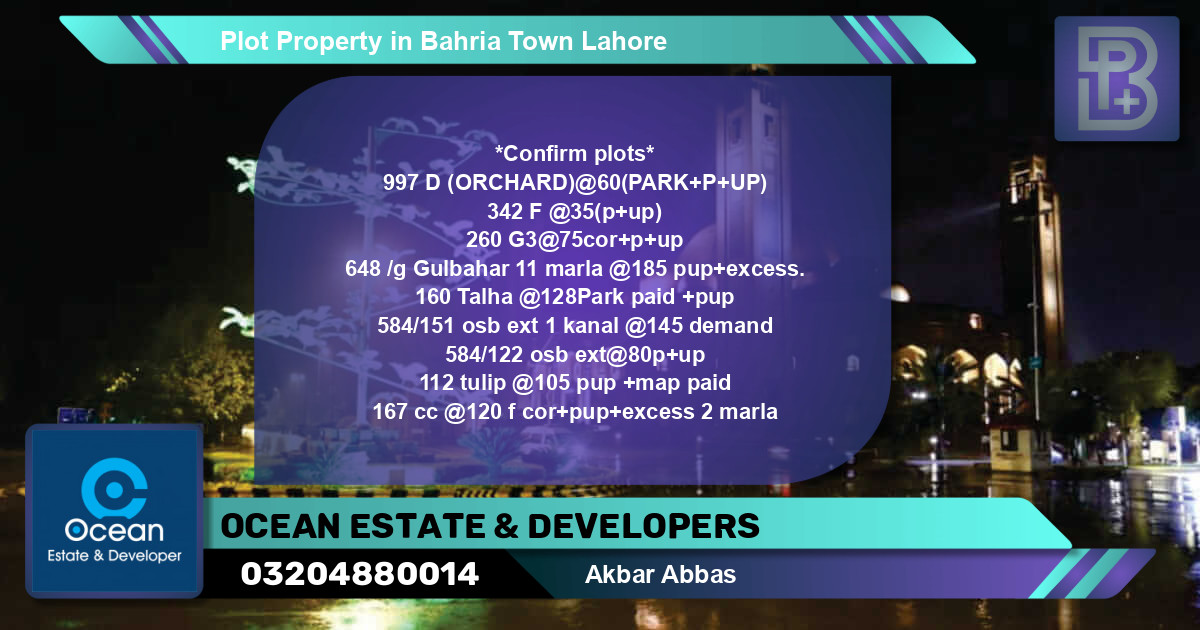 Residential Plot for Sale in Bahria Town, Lahore - (BP-58353)