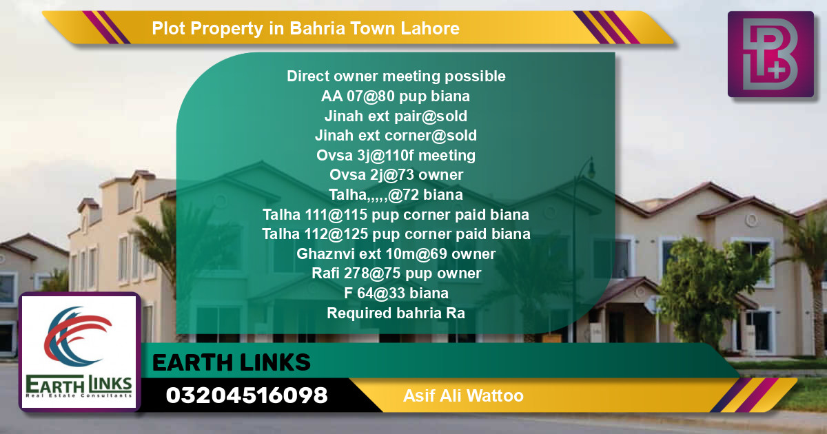 Residential Plot for Sale in Bahria Town, Lahore - (BP-58378)