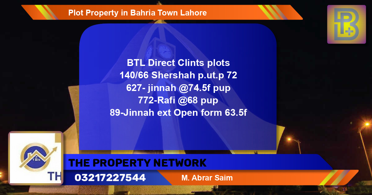 Residential Plot for Sale in Bahria Town, Lahore - (BP-58393)