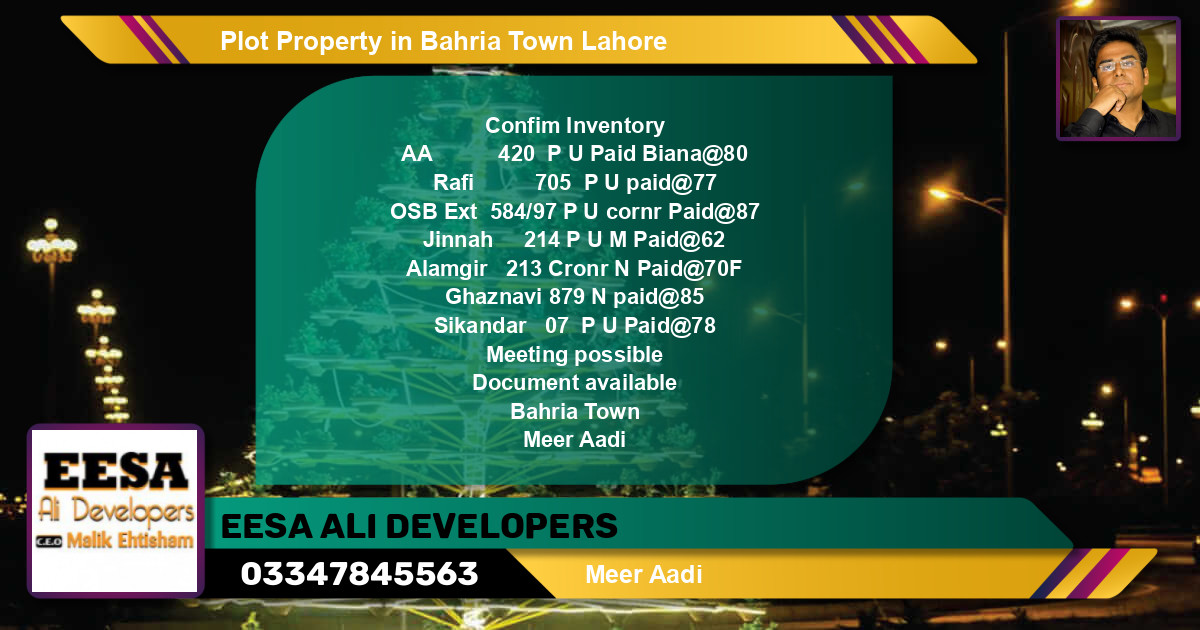 Residential Plot for Sale in Bahria Town, Lahore - (BP-58462)