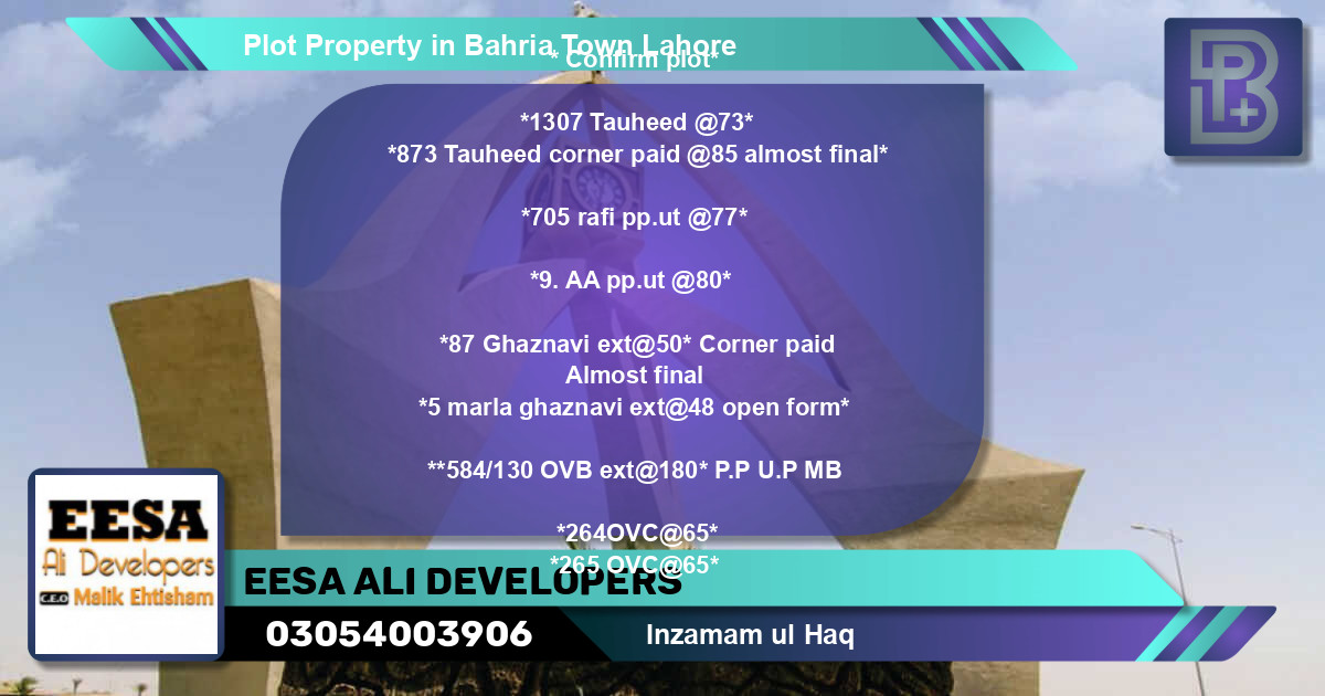 Residential Plot for Sale in Bahria Town, Lahore - (BP-58505)