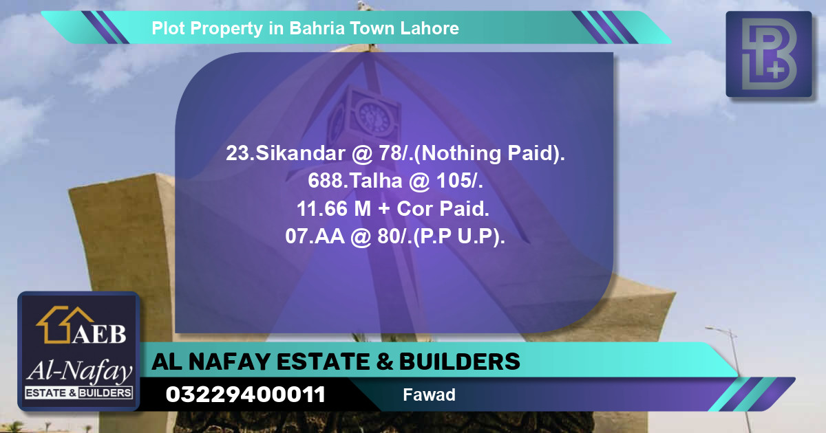 Residential Plot for Sale in Bahria Town, Lahore - (BP-58563)