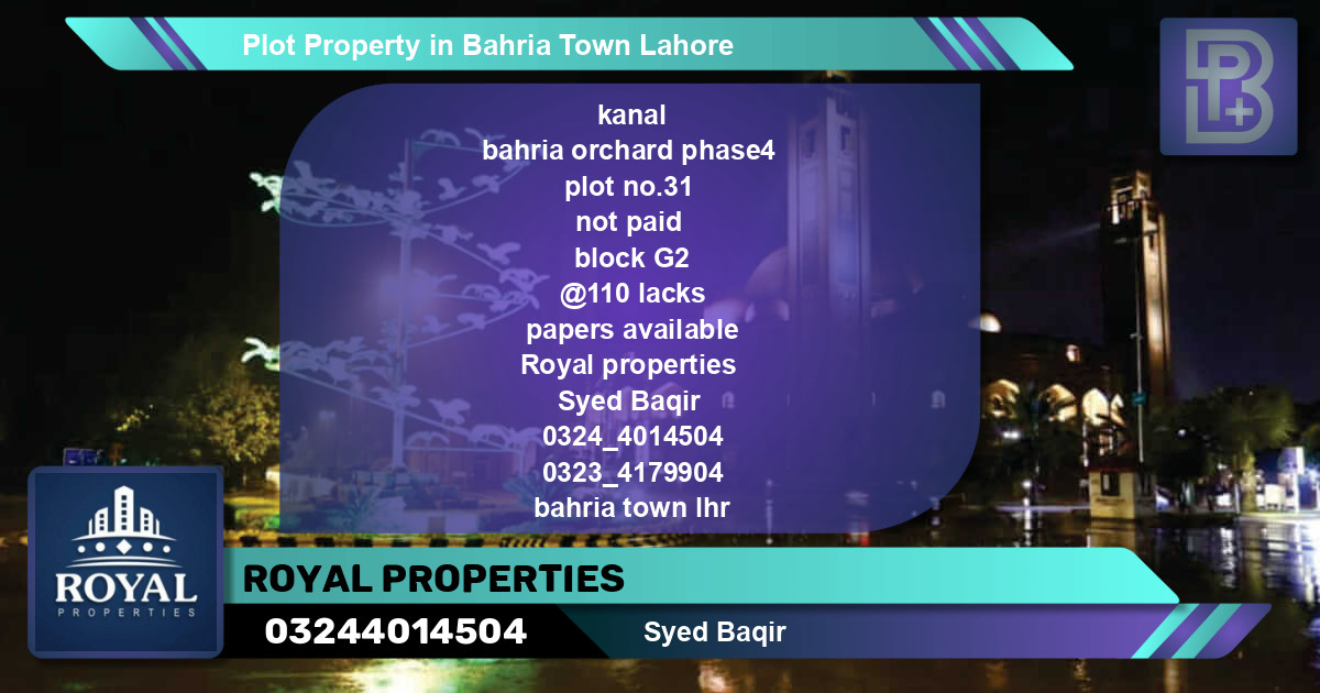 Residential Plot for Sale in Bahria Town, Lahore - (BP-58596)