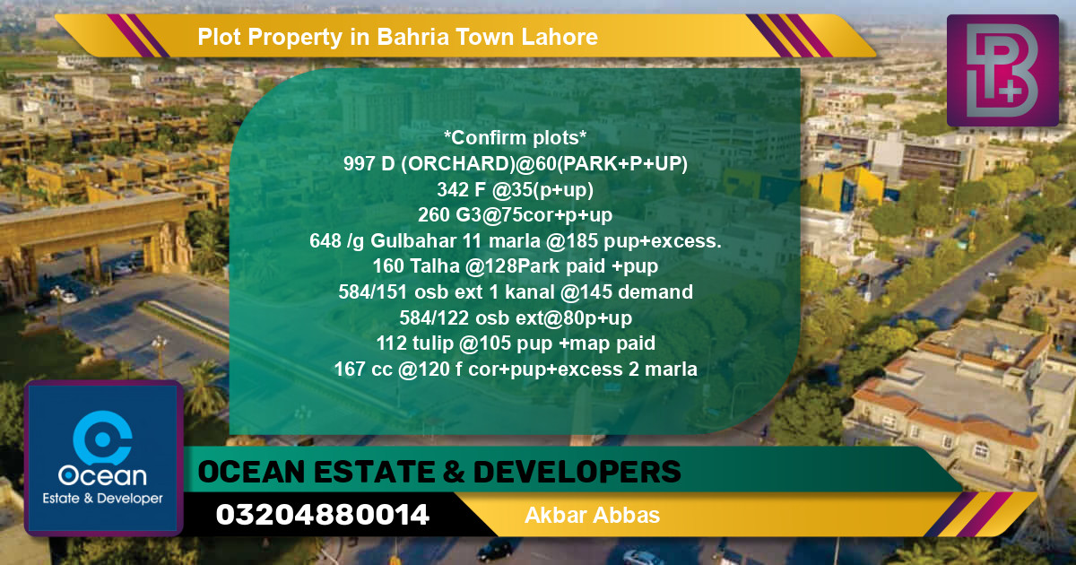 Residential Plot for Sale in Bahria Town, Lahore - (BP-58679)