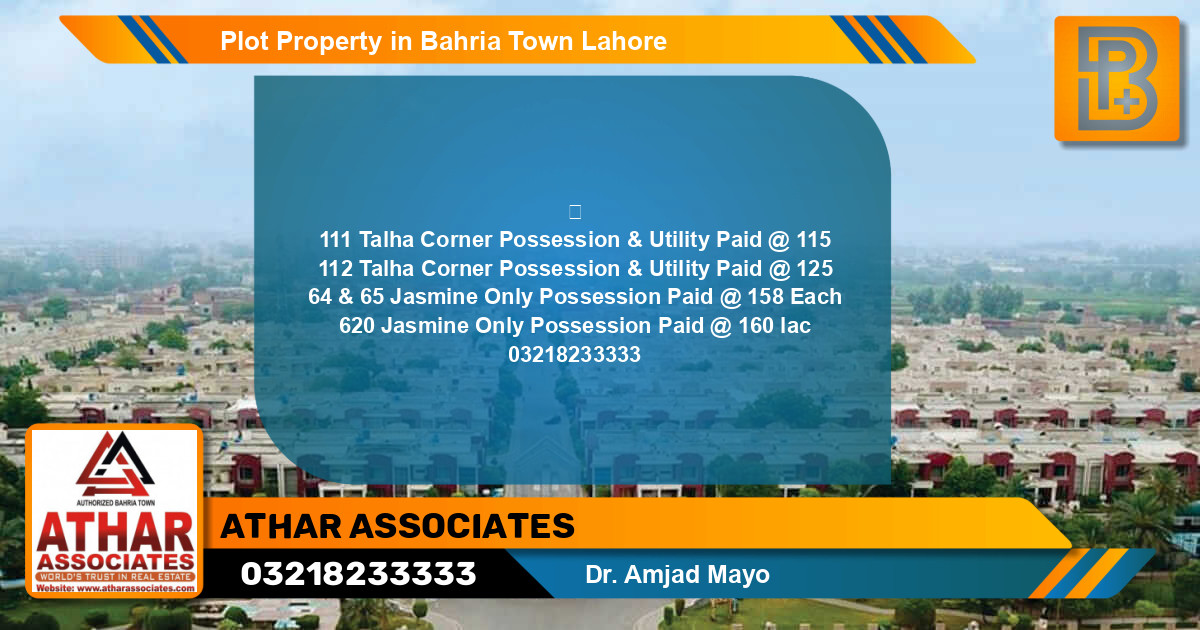 Residential Plot for Sale in Bahria Town, Lahore - (BP-58704)