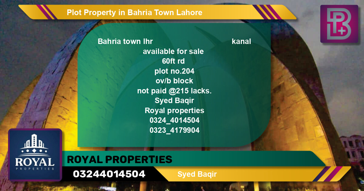 Residential Plot for Sale in Bahria Town, Lahore - (BP-58739)