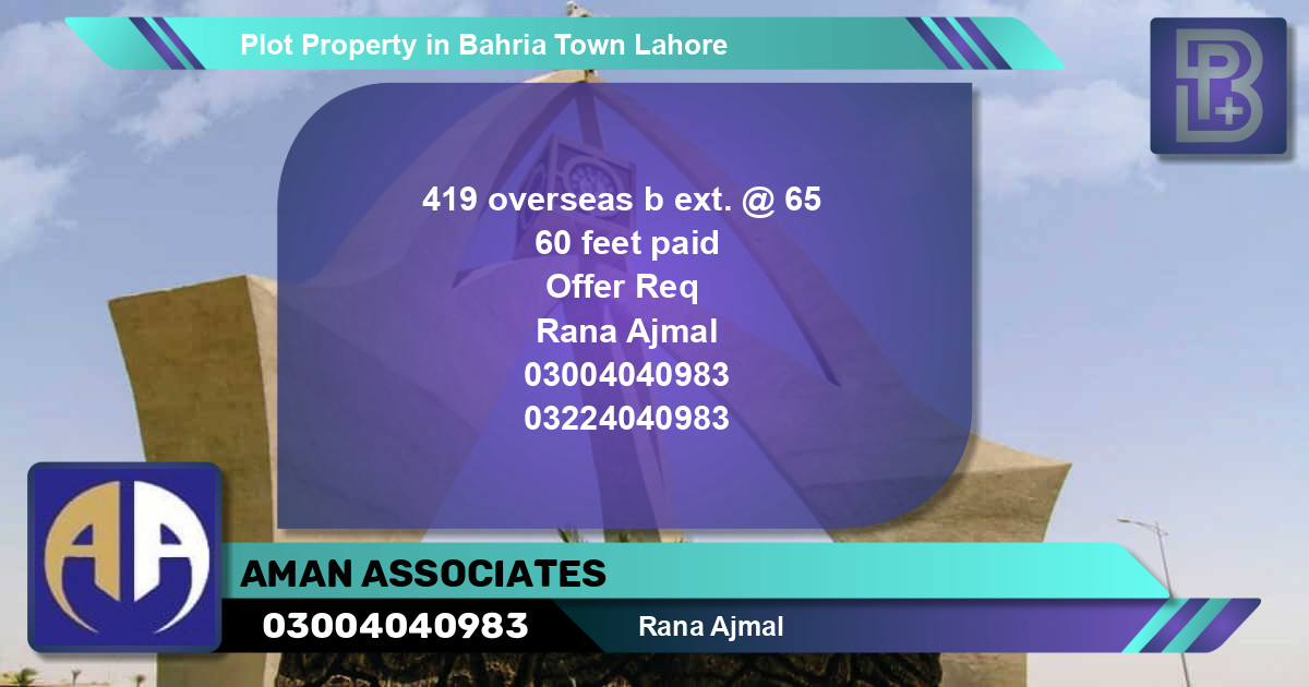 Residential Plot for Sale in Bahria Town, Lahore - (BP-58797)