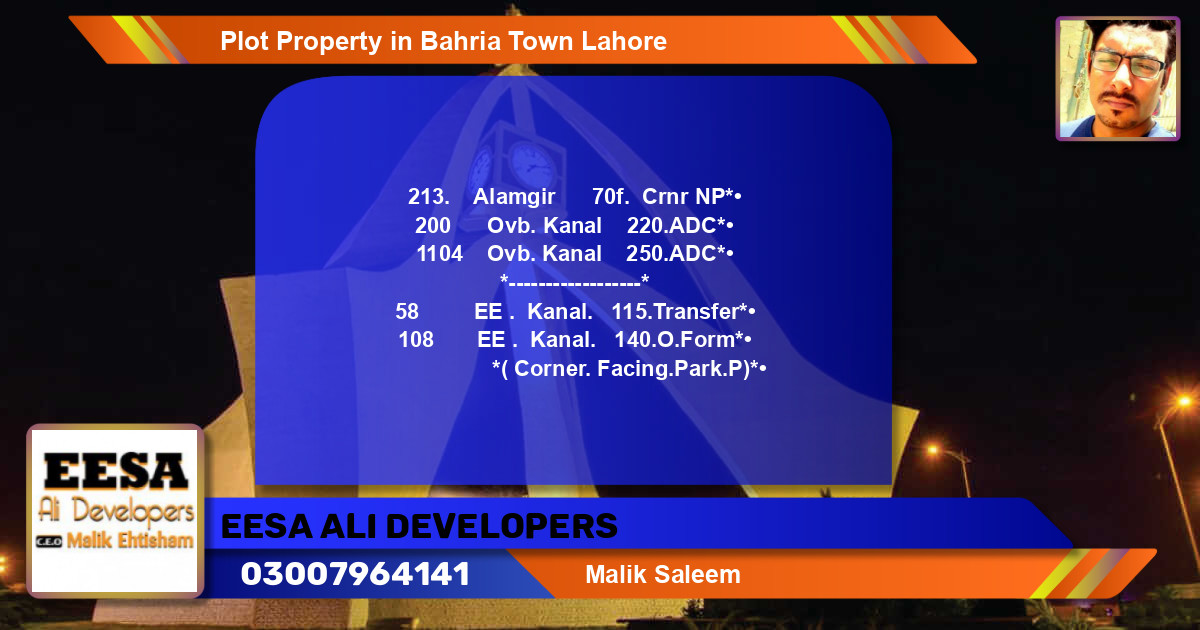 Residential Plot for Sale in Bahria Town, Lahore - (BP-58819)