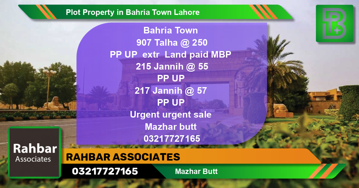 Residential Plot for Sale in Bahria Town, Lahore - (BP-58859)