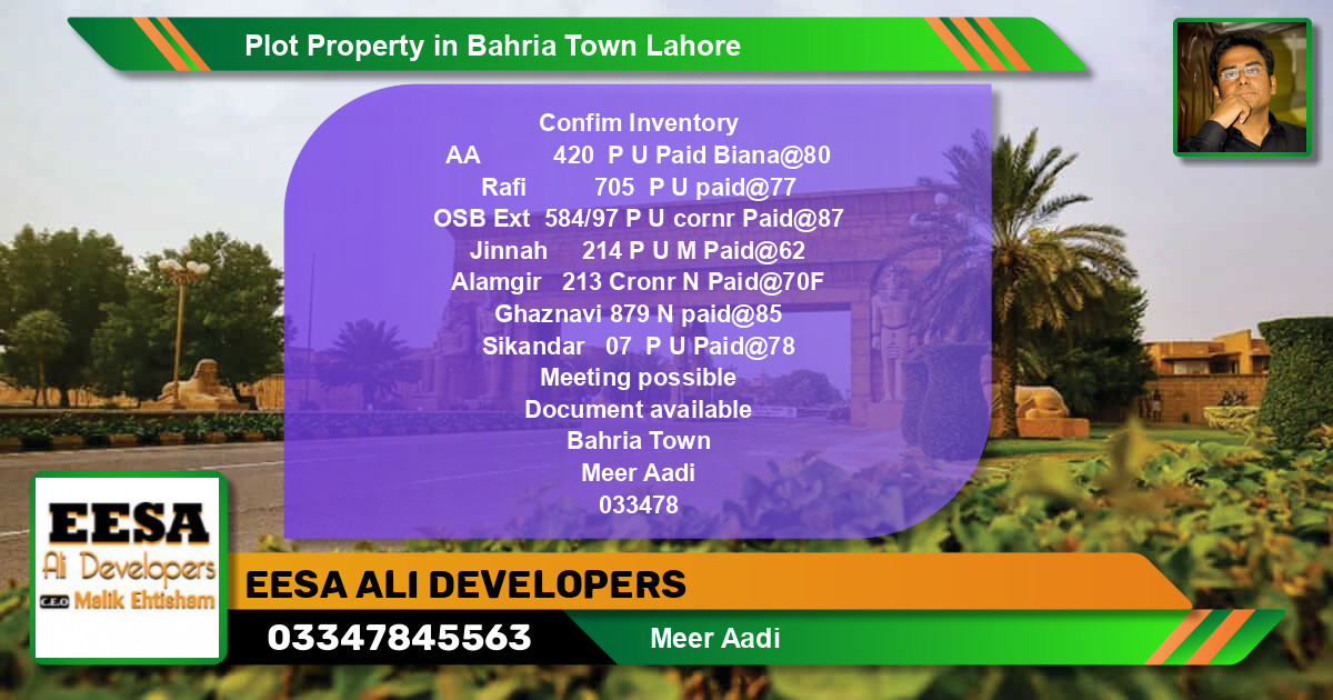 Residential Plot for Sale in Bahria Town, Lahore - (BP-58878)