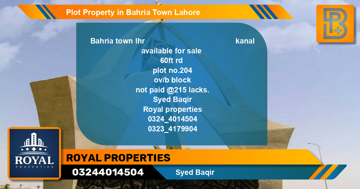 Residential Plot for Sale in Bahria Town, Lahore - (BP-58904)
