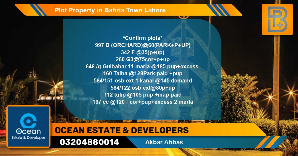 Residential Plot for Sale in Bahria Town, Lahore - (BP-58955)